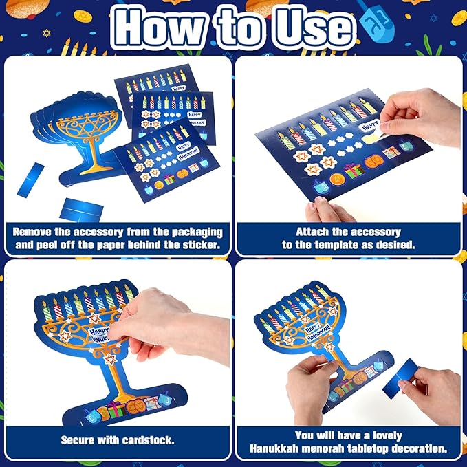 Frienda 48 Set Hanukkah Stickers Craft Kit Chanukah 3D Menorah Sticker Table Decoration Make Your Own Menorah DIY Hanukkah Candles Craft for Classroom Activities Chanukah Party Decoration