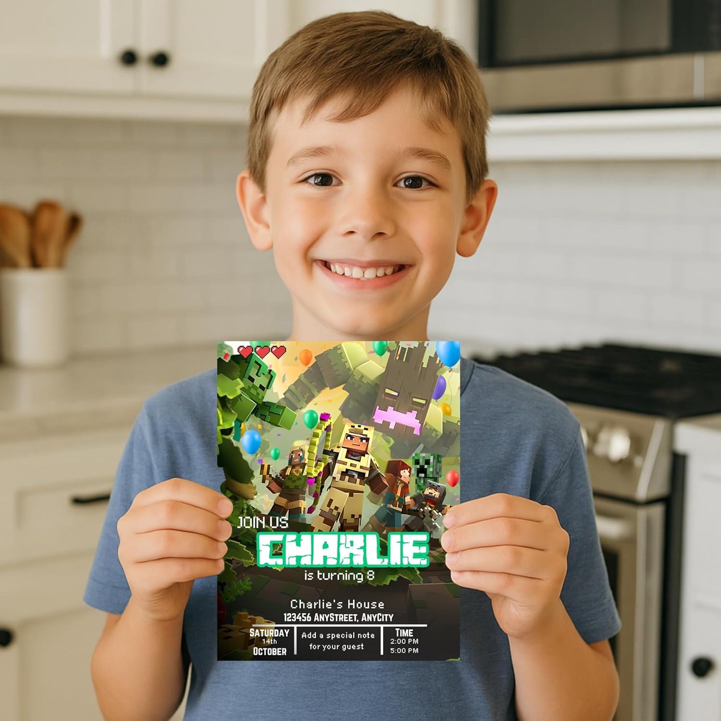 Fully Customizable minecraft Birthday Party Invitations, 4 x 6 inches, with Self-Sealing Envelopes, Gaming Theme Design, minecraft Birthday Invitations for Boys and Girls (Minecraft/Jungle)