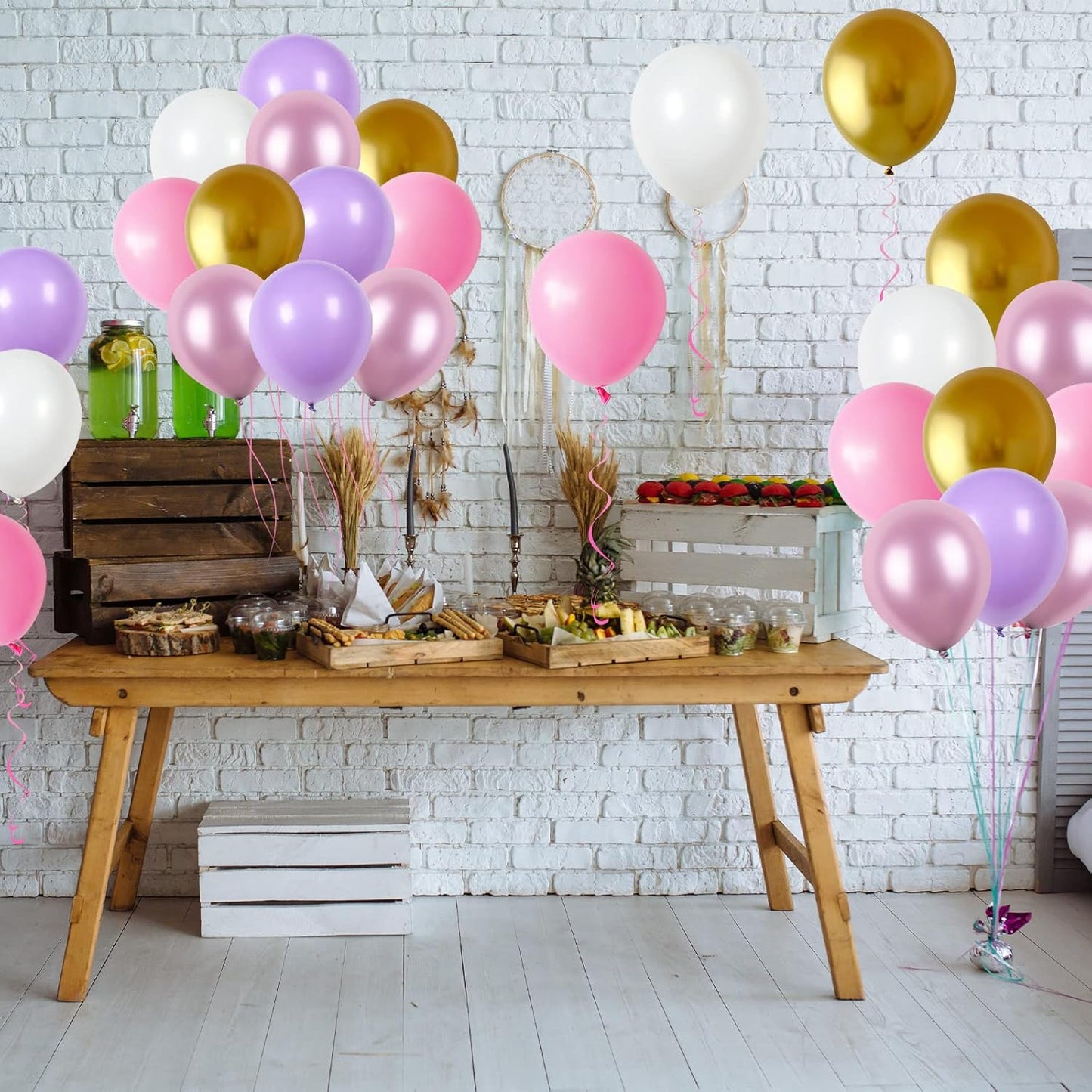 Balloons Purple Pink White Gold Balloon 60pcs 12inch Pastel Purple Pink Latex Balloons Lavender Lilac Balloon for Butterfly Birthday Princess Theme Party Decoration Bridal Baby Shower Bachelorette