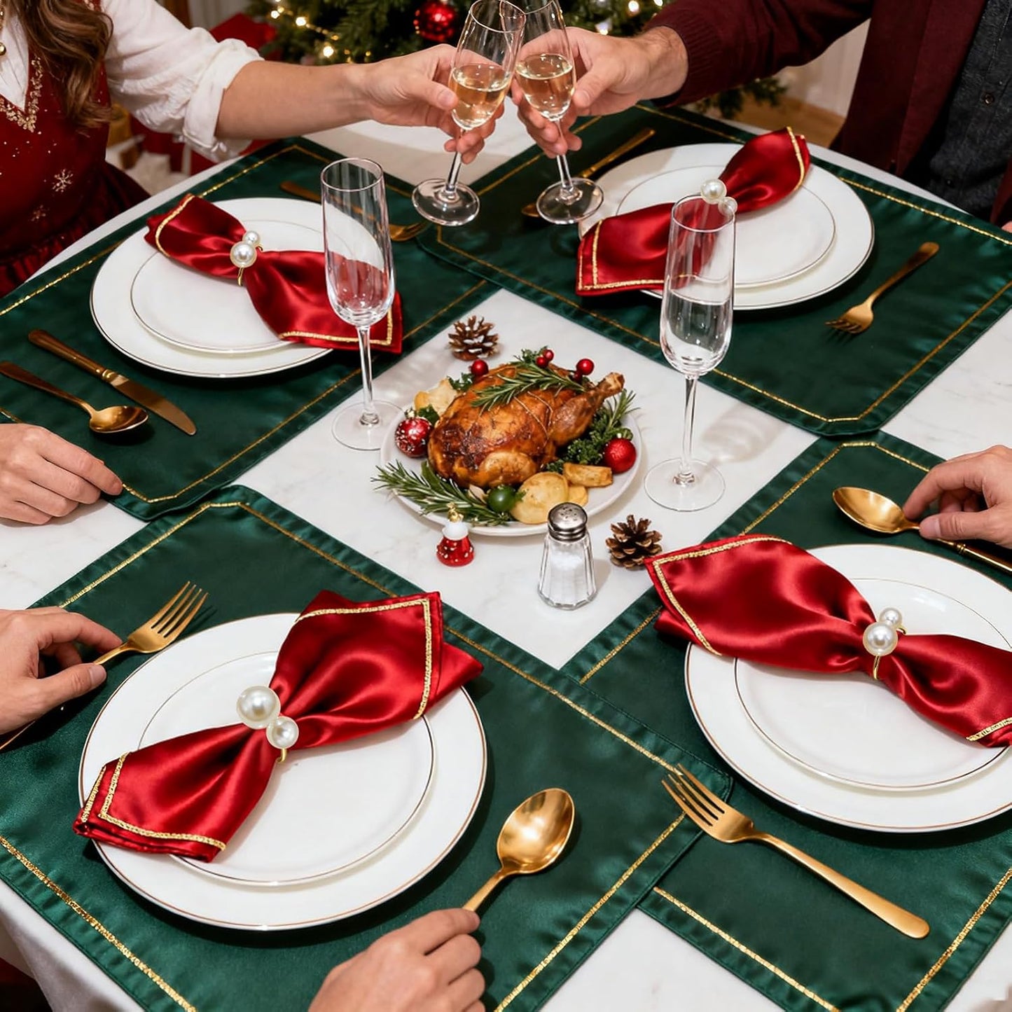 Gold Pearl Napkin Rings Set of 6 for Christmas New Year Candlelight Dinner Decor,Elegant Napkin Ring Holders for Wedding Reception Anniversary Family Gatherings Daily Table Setting