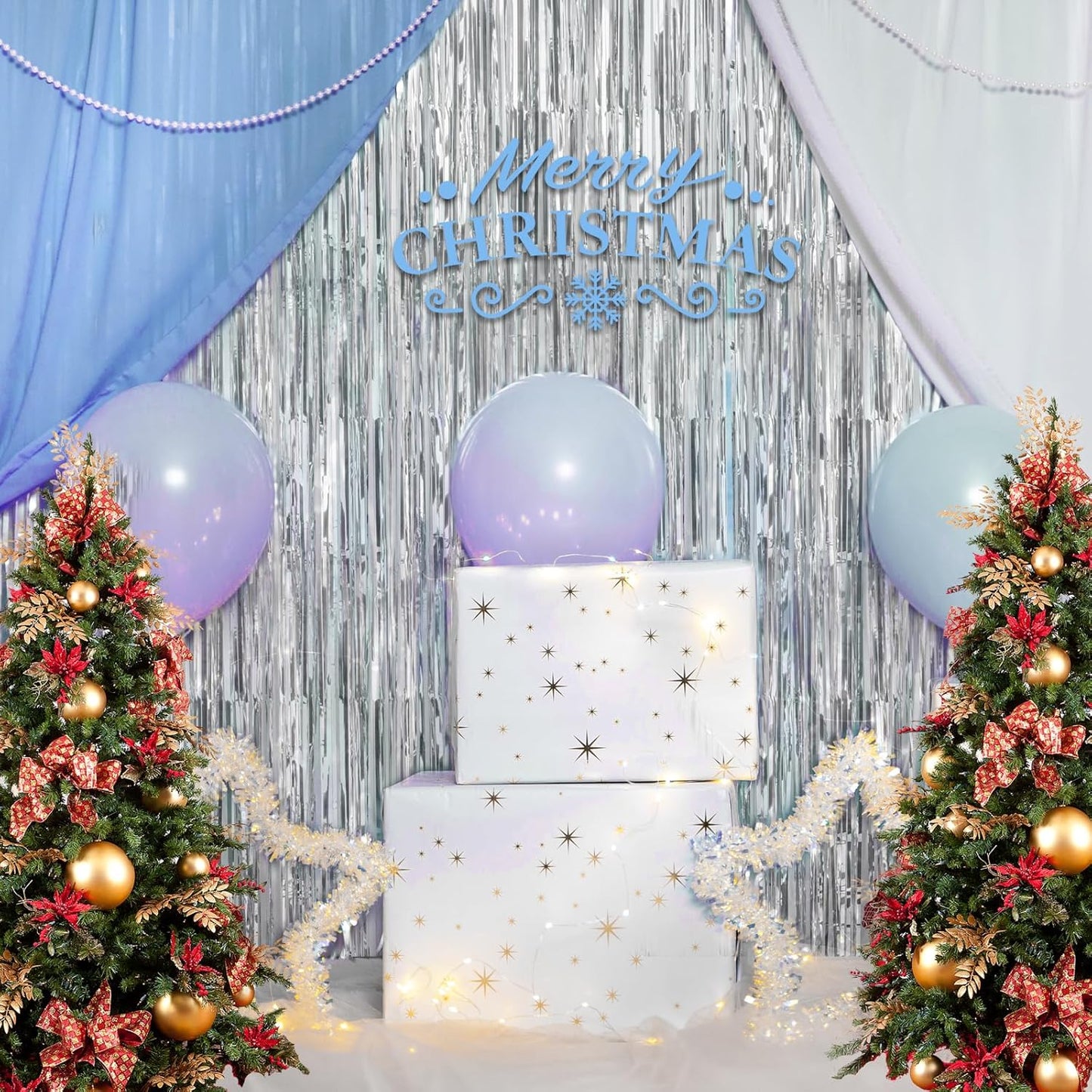 Accevo Silver Party Streamers 3Pack Metallic Tinsel Foil Fringe Curtains 3.2ft x 8.2ft Party Decorations for Photo Booth Photoshoot Birthday Bridal Shower Engagement Bachelorette Disco Party Decor