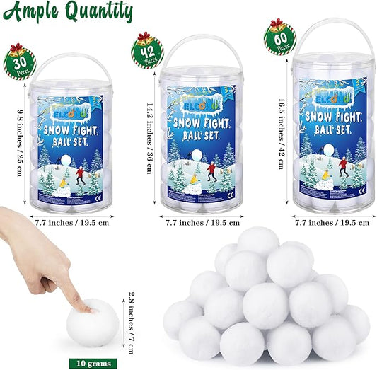 Elcoho 60 Pieces 2.8 Inch Kid Snow Fight Ball Indoor Artificial Snow Fight Ball Fake Winter Snow Toss Ball Set for Kid Christmas Winter Snow Games Party Supplies