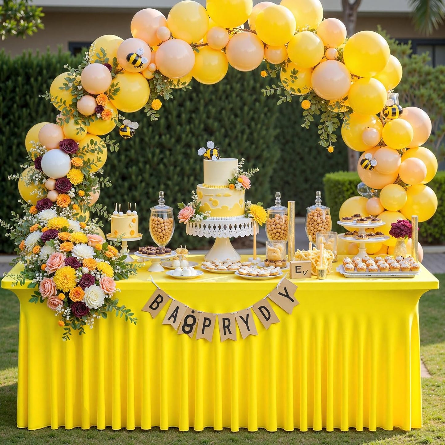 2pk Yellow Spandex Tablecloths 6ft for Rectangle Tables, Wrinkle Free Classy Table Skirt Stretchy Fitted Table Cloths Covers 6 Foot for Weddings Birthday Party Events Banquette Baby Shower