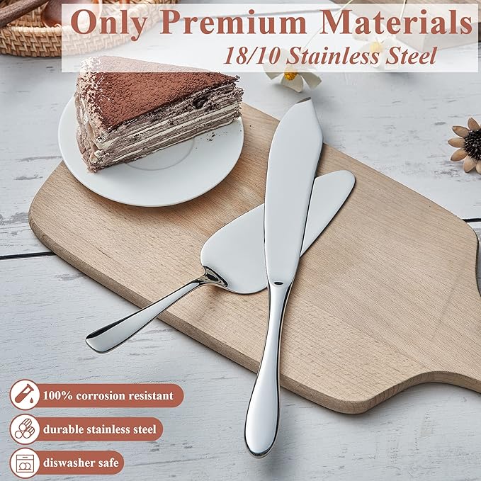EIUBUIE Cake Cutting Set for Wedding, Cake Knife and Server Set, Classic Design 18/10 Stainless Steel Pie Cakes Serving of 2 Piece, Dishwasher Safe
