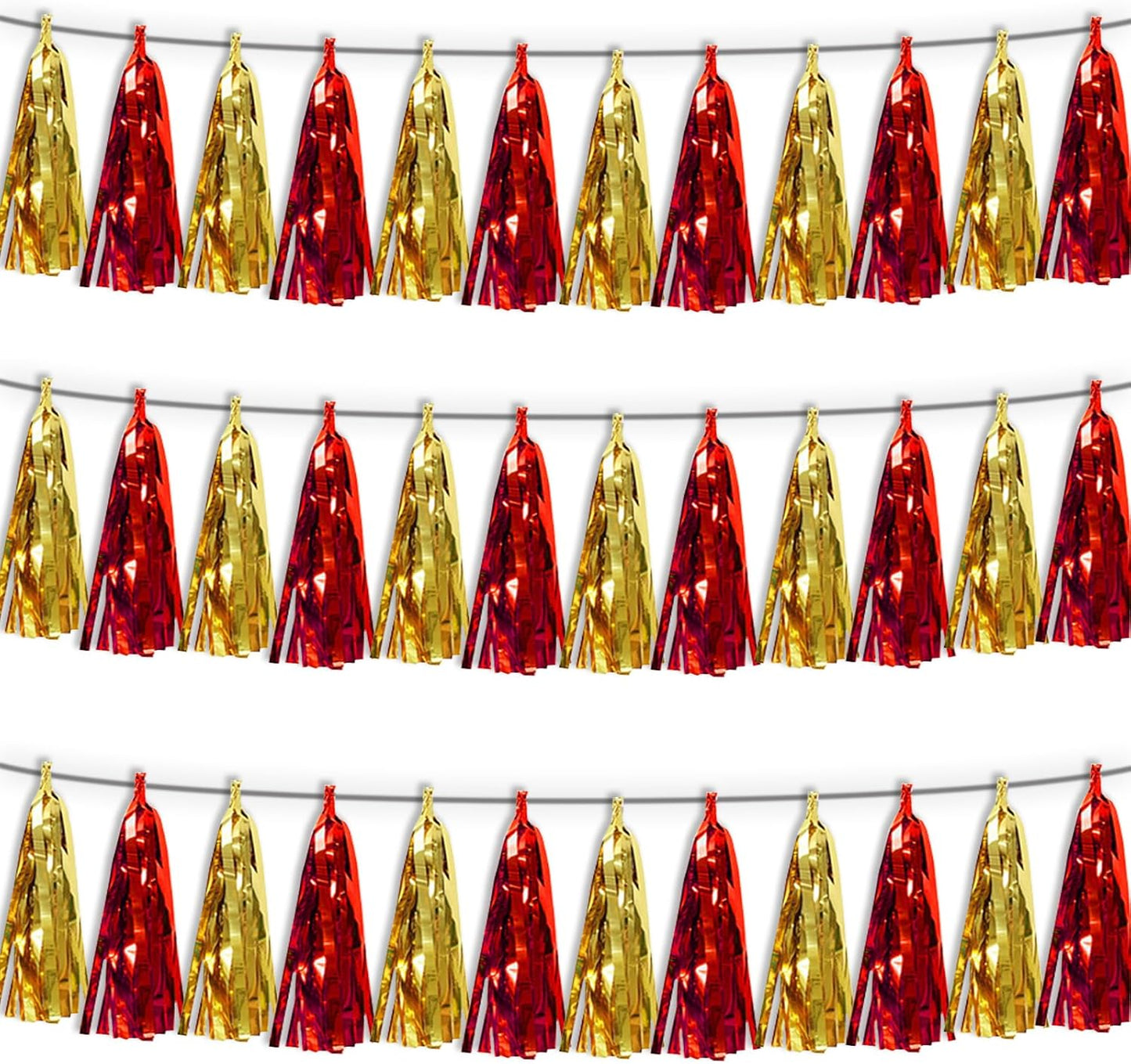 3P Red Gold Tassel Banner Garland Metallic Foil Fringe Banner Tinsel Tassels Streamer Banner Backdrop for Parade Floats Graduation Halloween, Christmas, Baby Bridal Shower Party Decorations