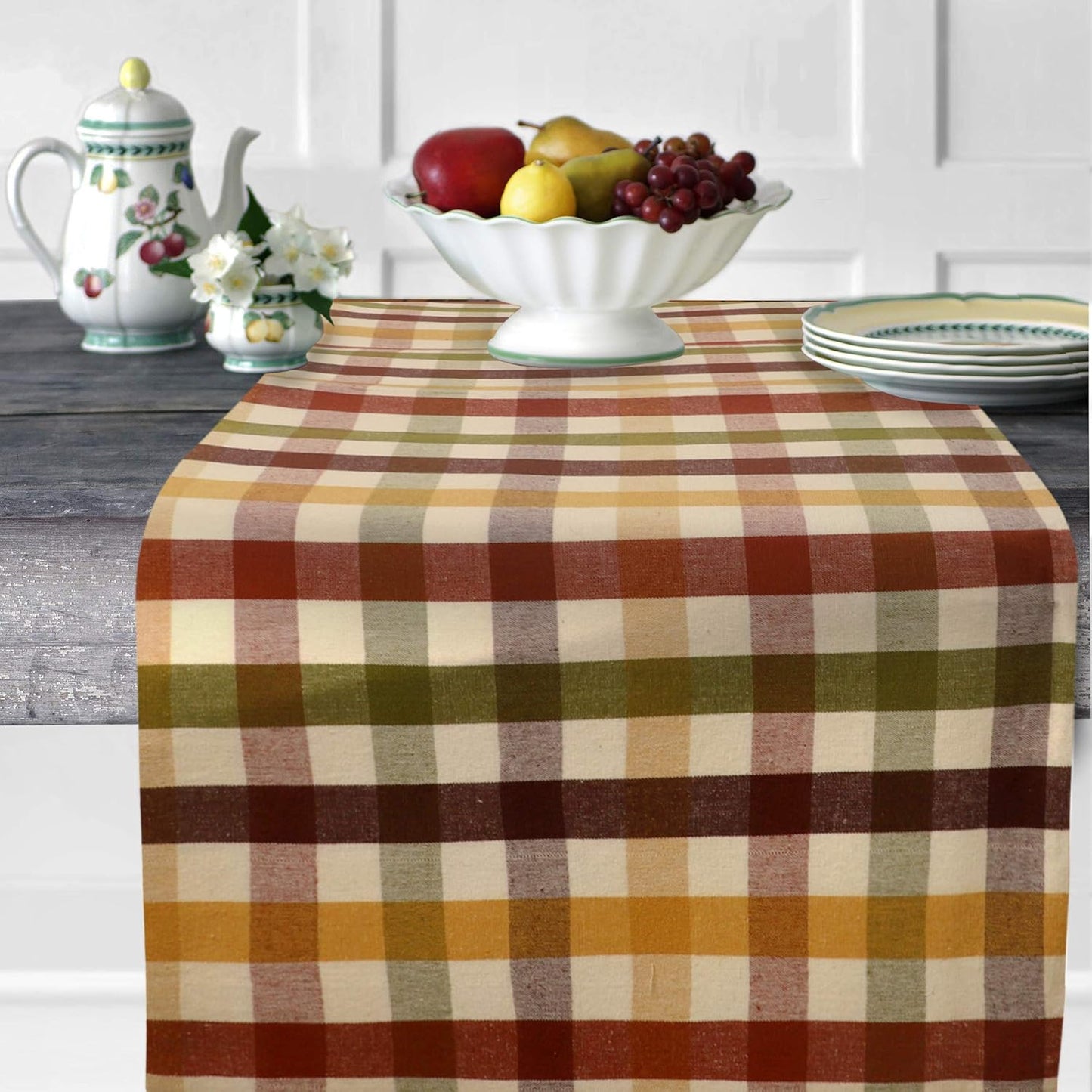 Urban Villa Fall Table Runner Harvest Checks 14''x72” 100% Cotton Over Sized Runner Heavier Quality Ideal Thanks Giving Dining Wedding Dinner Parties Everyday Use