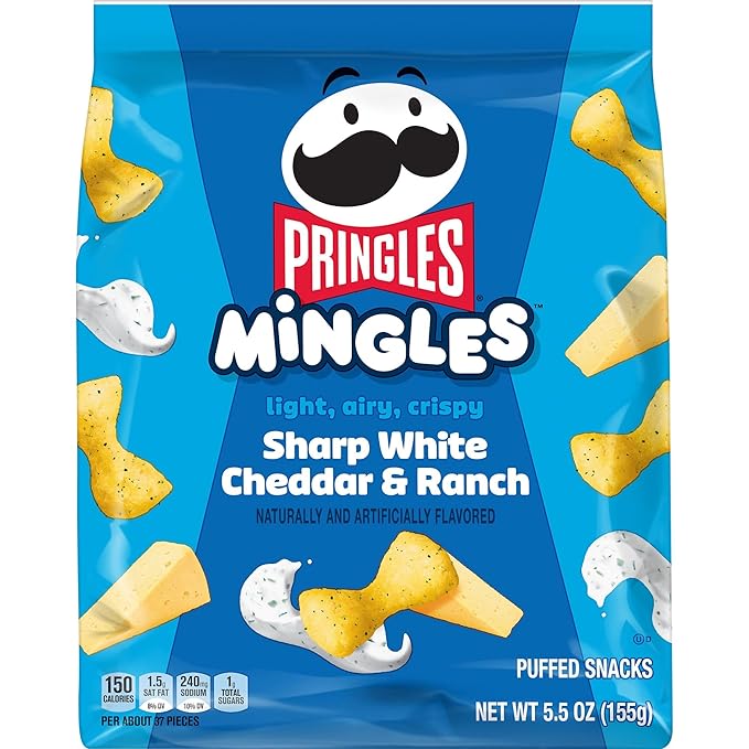 Pringles Mingles Puffed Snacks, Sharp White Cheddar and Ranch, Cheese Puffs, Salty Snacks (6 Bags)
