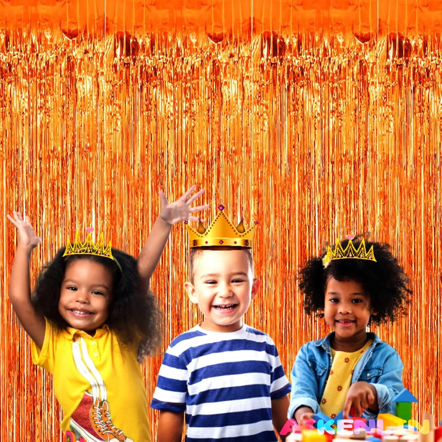 4 Pack 3.3Ft x 6.6Ft Orange Foil Fringe Curtain Backdrop, Metallic Tinsel Foil Fringe Streamers Curtains Background for Photo Booth, Birthday, Wedding, Halloween, Christmas Party Decoration