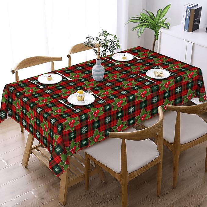 YCness Christmas Tablecloth Christmas Trees Colorful Red White Black Green Table Cover Washable Seasonal Table Decor for Party Picnic Dinner 60x110 Inch Rectangle