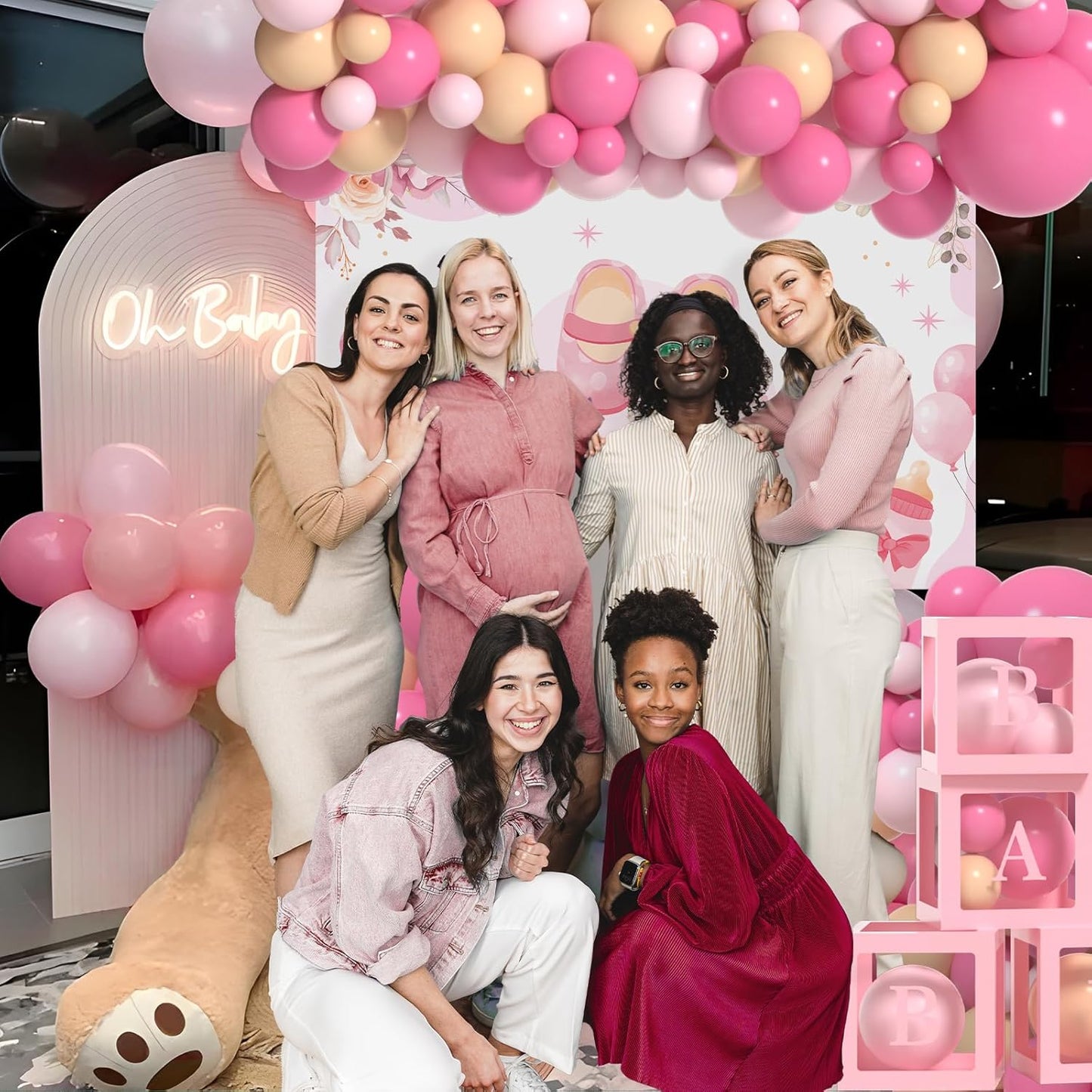 Baby Shower Balloons - Girl Babys Shower Decor ， Baby Showers Decorations ， Baby Shower Decors ， Carry a Background Cloth And 4 Baby Balloon Boxes