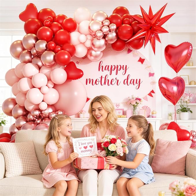KARLURE Pink Red Balloon Garland Arch Kit with Heart Balloons for Mother Day Decorations Baby Shower Bridal Shower Wedding Proposal Party Birthday Party Galentines Party Special Night Decorations