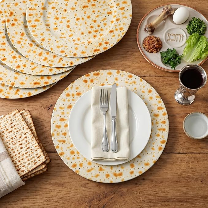 Yungyan 6 Pcs Passover Seder Charger Plates 13 Inch Round Passover Matzo Plastic Plates Large Charger Plate for Holiday Party Decorations Dinner Tableware Supplies