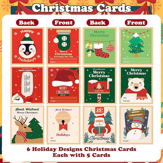 Christmas Party Favors for Kids 30 Pack Christmas Watercolor Coloring Books with Xmas Cards Christmas Craft for Girls Boys Stocking Goodie Bag Stuffers Classroom Prizes Gifts School Party Supplies