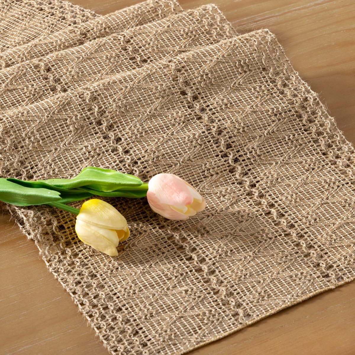 Socomi Boho Table Runner Fall Thanksgiving Farmhouse Burlap Jute Bamboo Rustic Dining Kitchen Centerpiece Decor Small Macrame Woven Coffee Table Runner for Dresser Scarf Home Decor 12x36 inch