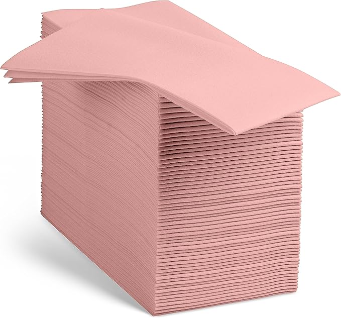 100 Linen-Feel Mellow Rose Paper Napkins - Decorative Cloth-Like Mellow Rose Dinner Napkins - Soft And Absorbent. For Kitchen, Party, Wedding, Bathroom Or Any Occasion