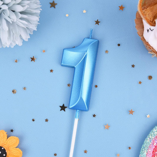 PHD CAKE 2.76 Inch Diamond Blue 1 Number Birthday Candles, Blue Number Candles, Cake Number Candles, Party Celebration