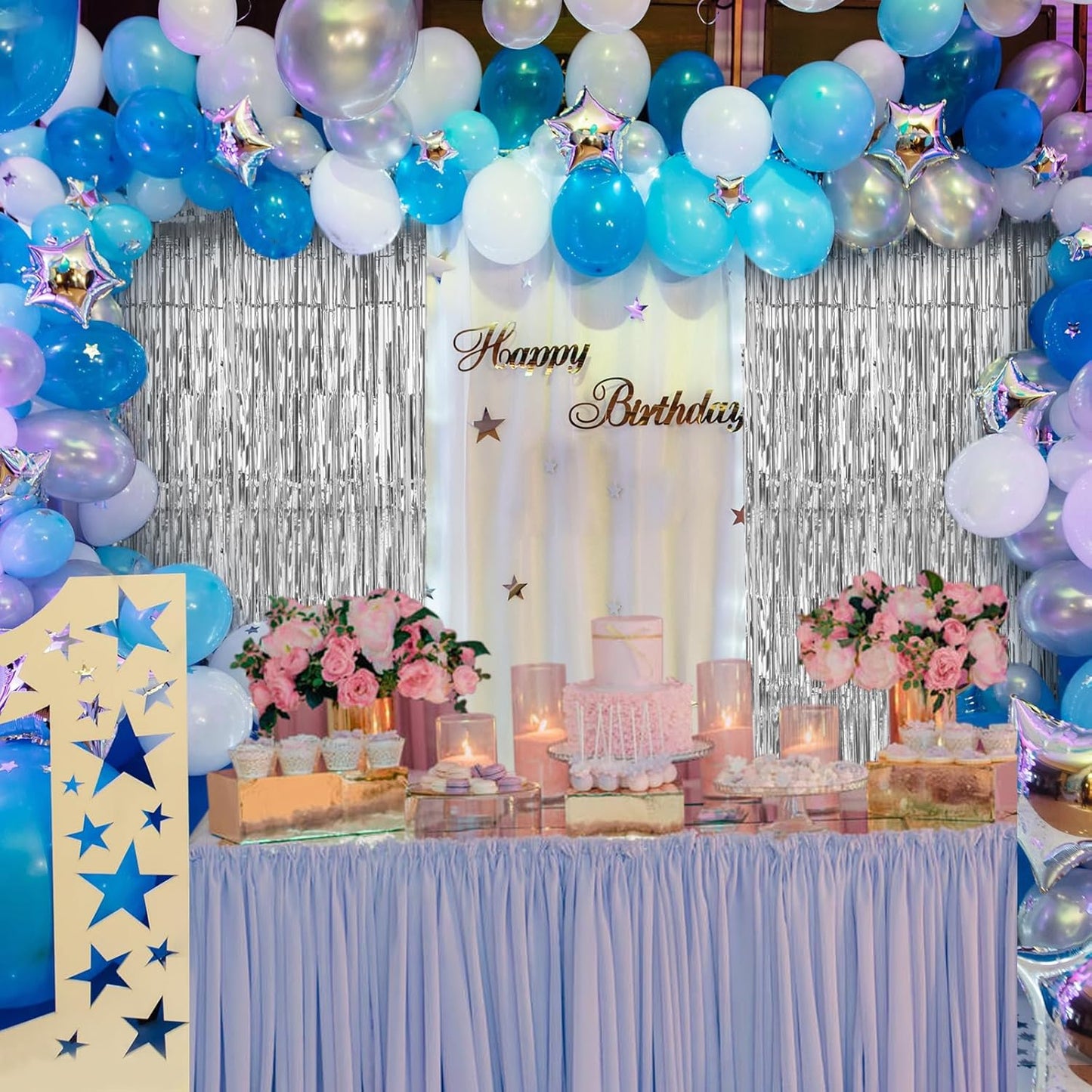 Accevo Silver Party Streamers 3Pack Metallic Tinsel Foil Fringe Curtains 3.2ft x 8.2ft Party Decorations for Photo Booth Photoshoot Birthday Bridal Shower Engagement Bachelorette Disco Party Decor