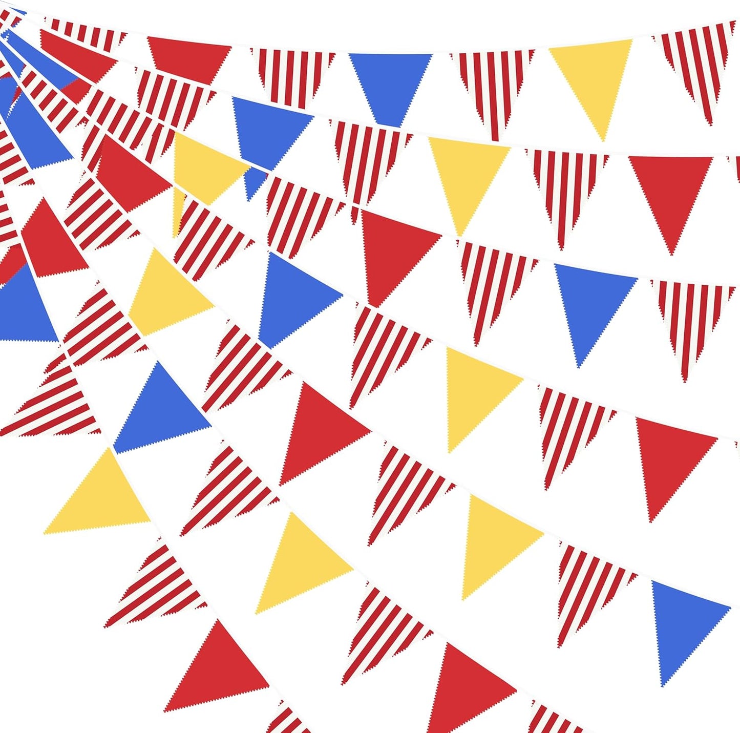32Ft Red Blue Yellow Carnival Party Decorations Red Striped Carnival Circus Clown Triangle Flag Pennant Bunting Banner Fabric Garland Streamers for Kids Birthday Baby Shower Outdoor Decor Supplies