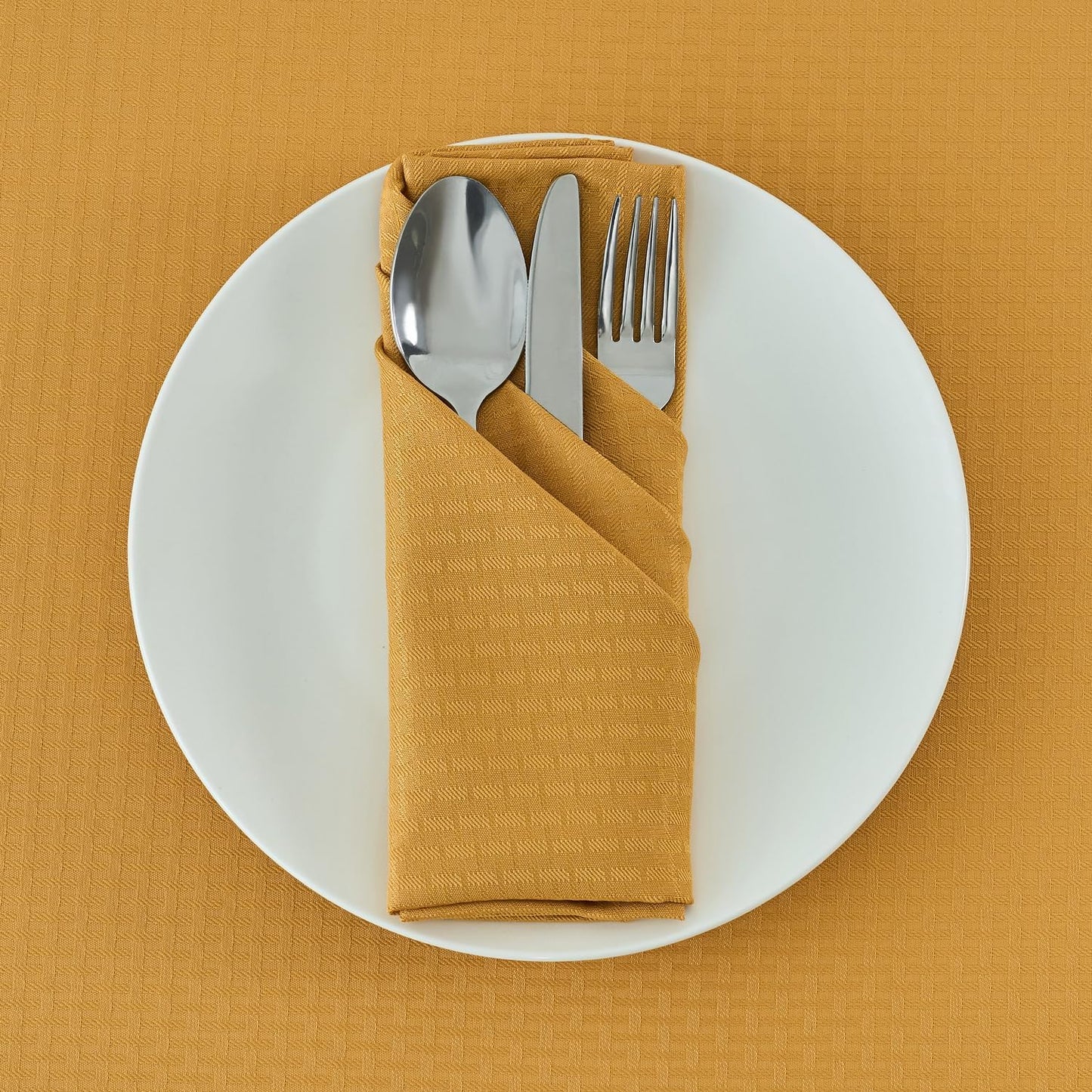 maxmill Cloth Napkins Weaved Texture Pattern Soft Comfortable and Luxury Serviette for Restaurant Family Dinners Weddings Parties and Banquets Set of 4 Pieces, 20 x 20 Inch Ochre Yellow