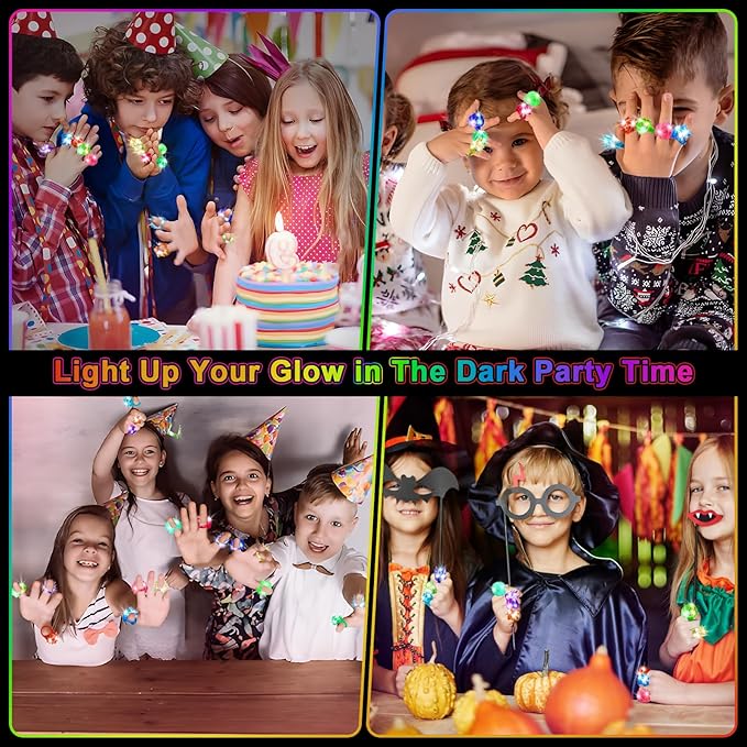 Valentines Day 150 Pcs Light Up Rings, New Year Glow In The Dark Party Supplies, 6 Style Flashing Glow In The Dark Rings for Adults & Kids, LED Ring for Birthday Party Favors, Concert, Raves, Halloween, Christmas