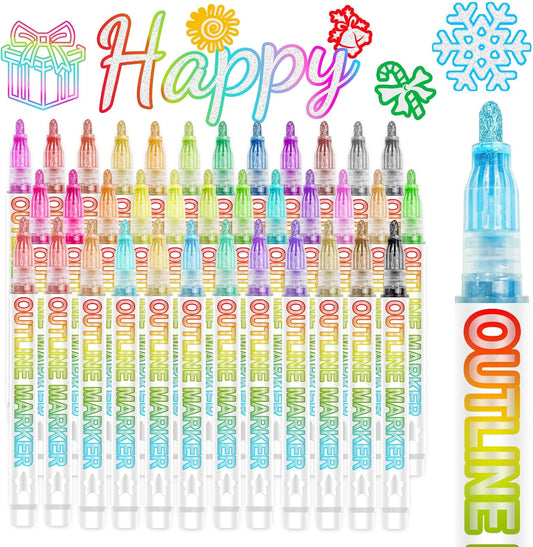 Stocking Stuffers for Kids Teens, 36pcs Shimmer Markers Outline Markers, Gifts for 4-12 Year Old Girls, Glitter Metallic Outline Markers for kids Arts Crafts Christmas Gifts for Teenagers Girls