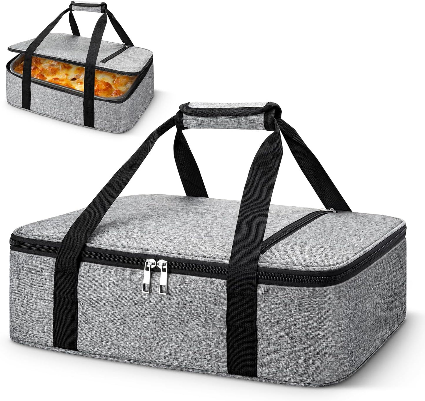 Coobiiya Insulated Casserole Carrier – Portable Tote for Hot or Cold Food, Warmer & Cooler Bag Lunch Bag, Fits 9" x 13" Baking Dish, Ideal for Potluck Parties – Grey