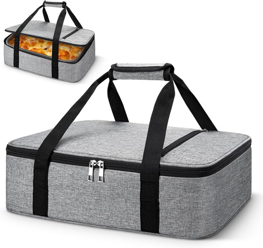 Coobiiya Insulated Casserole Carrier – Portable Tote for Hot or Cold Food, Warmer & Cooler Bag Lunch Bag, Fits 9" x 13" Baking Dish, Ideal for Potluck Parties – Grey