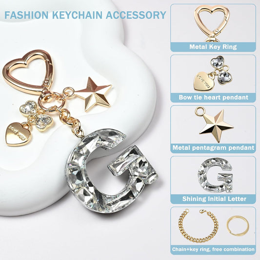 Cute Bling Keychain initial Letter Butterfly Star Pink Purple Gift for Women Girls Bag Cup Charms Accessories