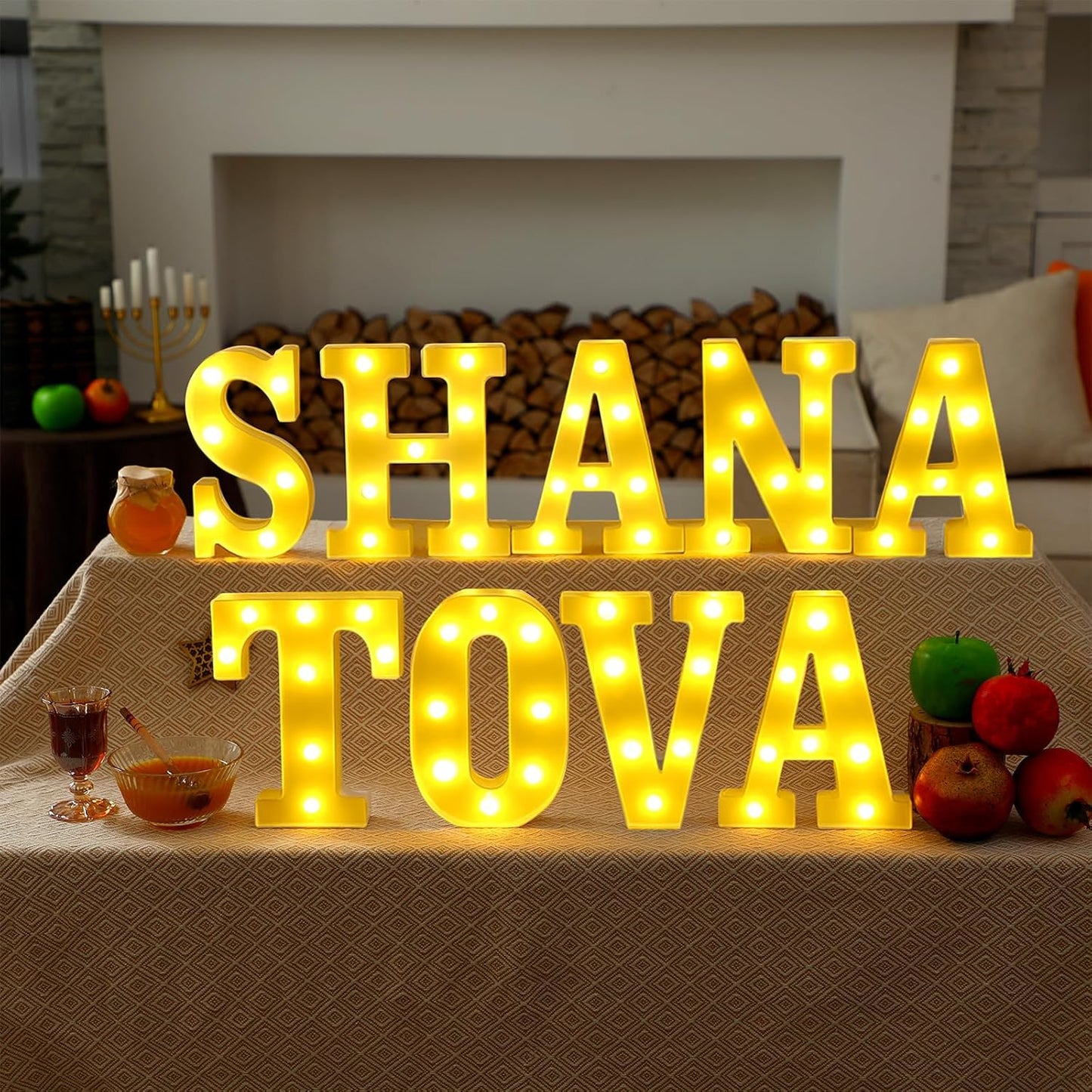 9 Pcs Shana Tova Large LED Letter Signs Rosh Hashanah Decor LED Lights Battery Powered Shana Tova Party Table Decorations for Party Rosh Hashanah Tabletop Decorations