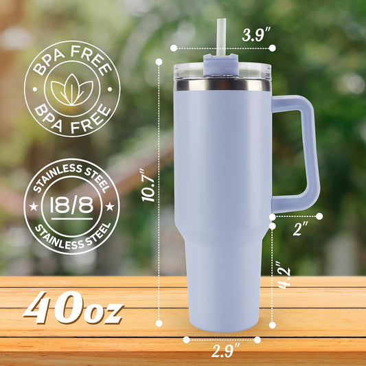 40 oz Tumbler with Handle and Straw Spill Proof Large Travel Coffee Mug Insulated Reusable Stainless Steel Cup with Lid Fit for Car Cup Holder(Blue)