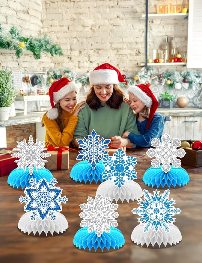 Winter Wonderland Decorations, 9Pcs Snowflake Honeycomb Table Centerpieces in Blue and White, Snowflake Table Decorations for Christmas Party, Baby Shower, Birthday, Holiday Events