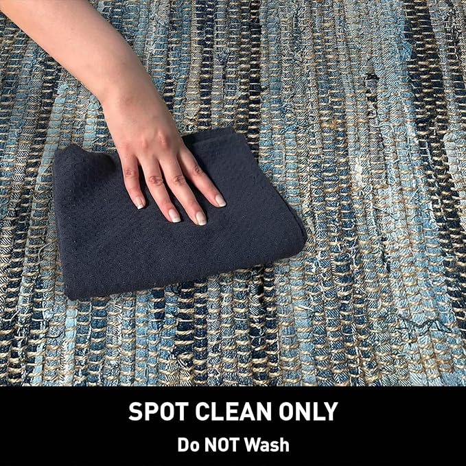 Chardin Home 14x72 Inch Handcrafted Table Runner – Natural Jute and Denim Chindi – Rustic Boho Farmhouse Table Decor – Sustainable Dining Table Accent for Everyday or Special Occasions