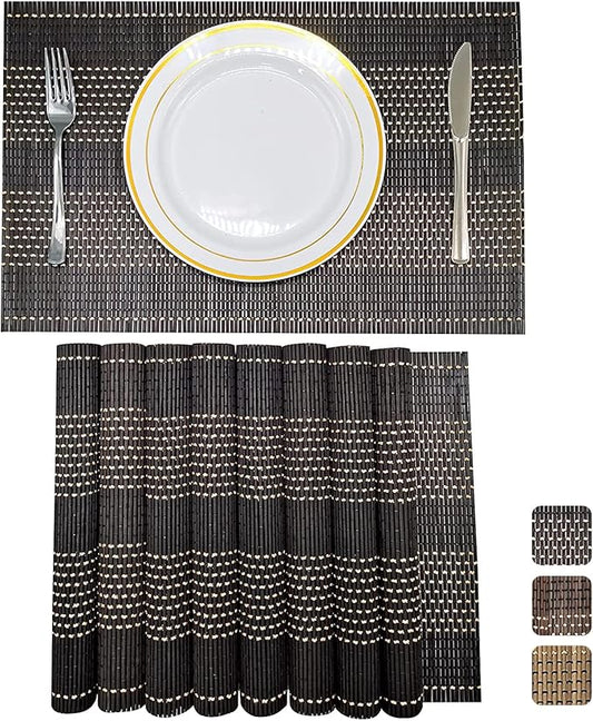 ANDSTAR Set of 8 Pcs Bamboo Placemats Natural Anti-Slip Bamboo Placemats Washable Heat-Resistant Table Mats for Dining Room and Kitchen (Black+White)