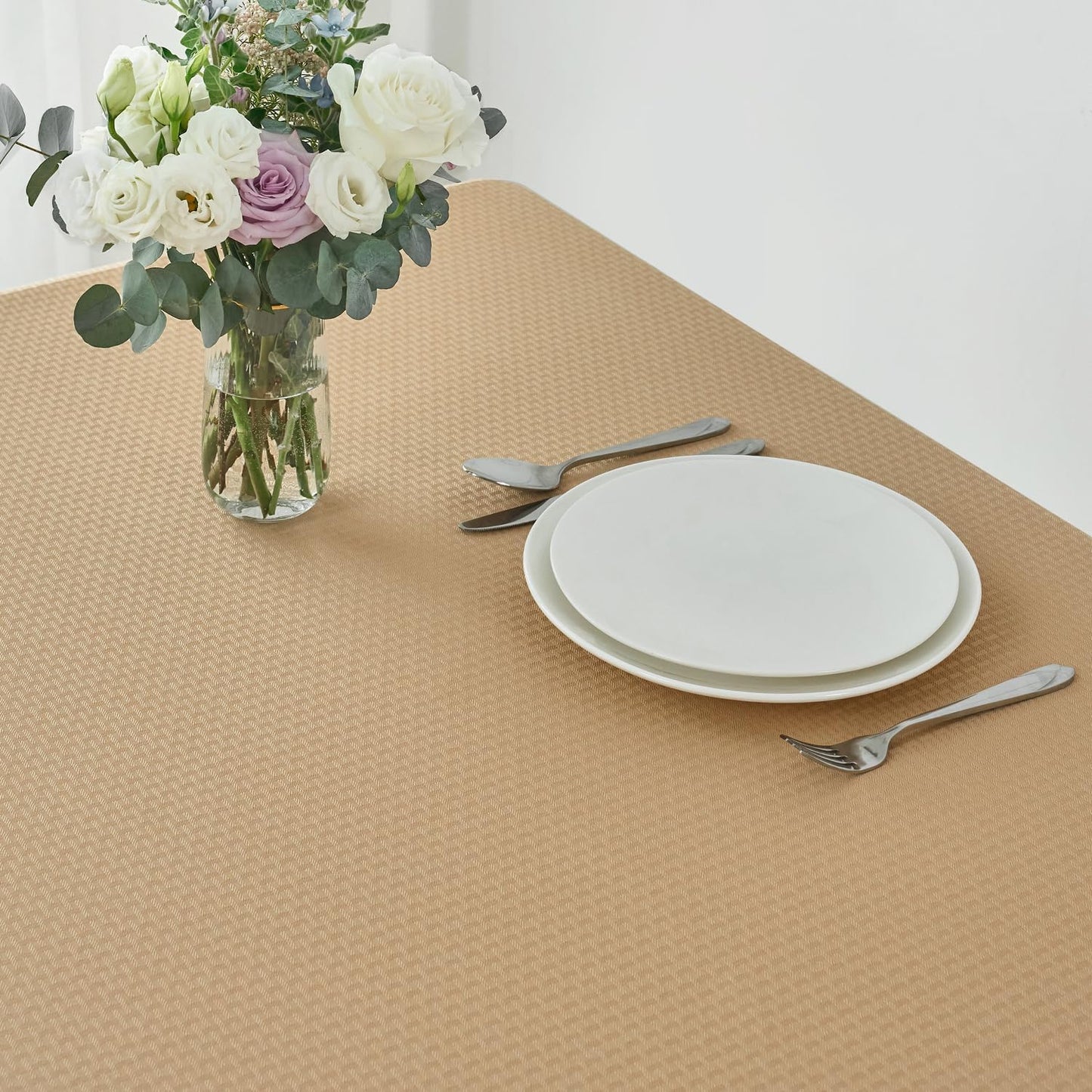 maxmill Tablecloth Weaved Texture Stain Resistant Waterproof, Wrinkle Resistant Washable Table Cloth, Fabric Table Cover for Dining Room, Indoor Outdoor Use, Rectangle 60 x 120 Inch, Beige