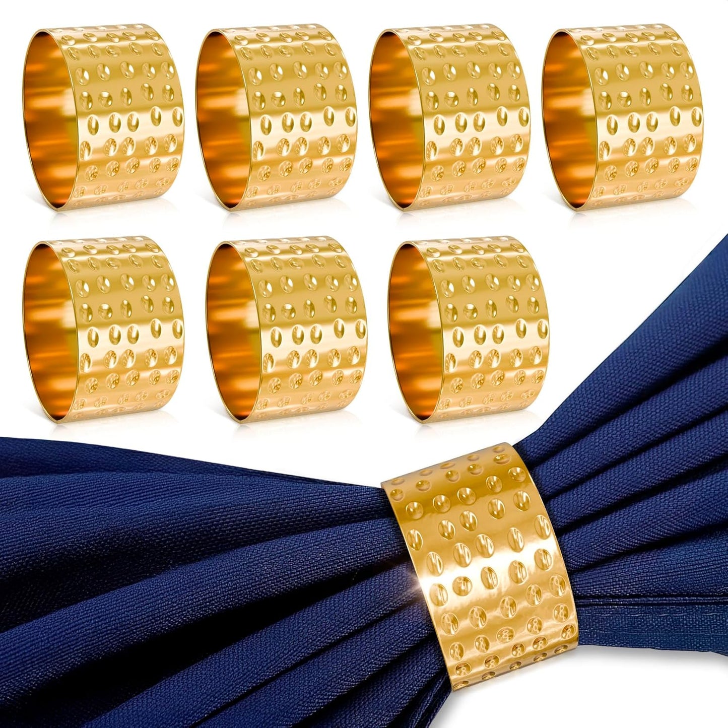 Thanksgiving Napkin Rings – Christmas Hammered Gold Napkin Rings Set of 8 – 1.8x1.1 Sturdy Metal for Weddings, Holiday Dinners & Formal Events, Elegant Christmas Table Decor for Hosts