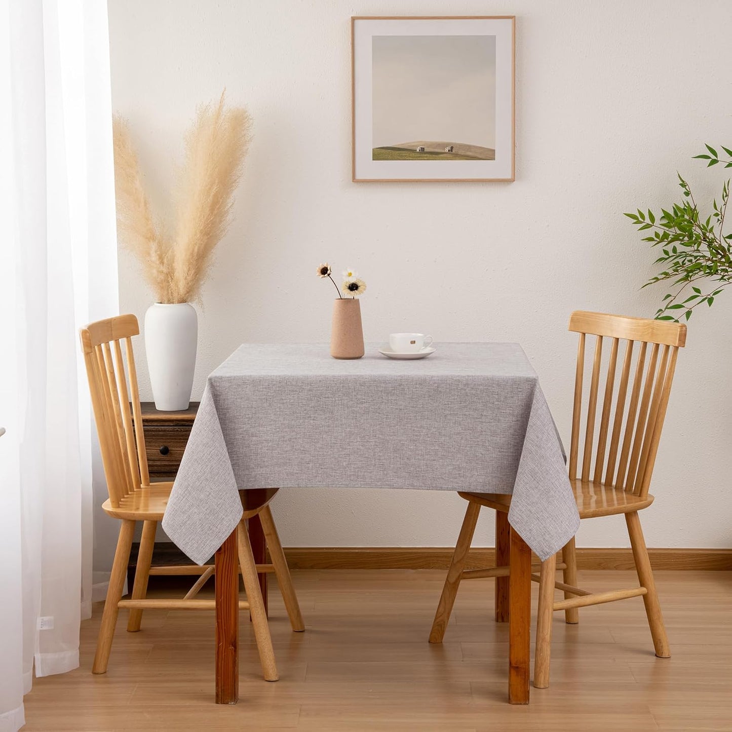 Hiasan Faux Linen Square Tablecloth - Wrinkle and Stain Resistant Washable Table Cloth for Kitchen Dining Room Holiday Table Cover for Party Dinner, Stone, 54 x 54 Inch
