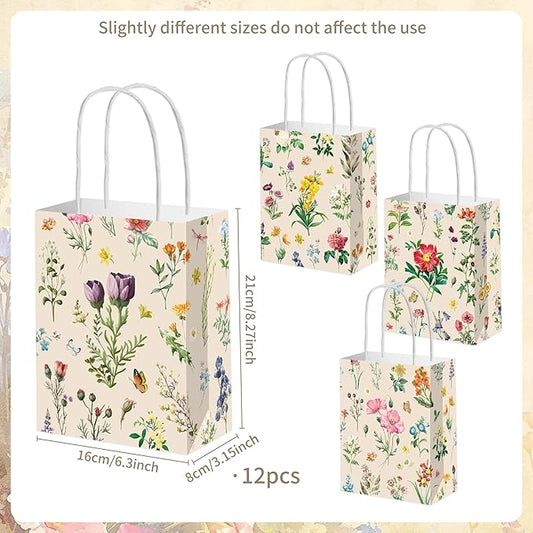 12 PCS Wildflower Party Favor Gift Bags Butterfly Floral Goodie Candy Bags Treat Boxes for Wildflower Birthday Baby Bridal Shower Wedding Party Favors Supplies