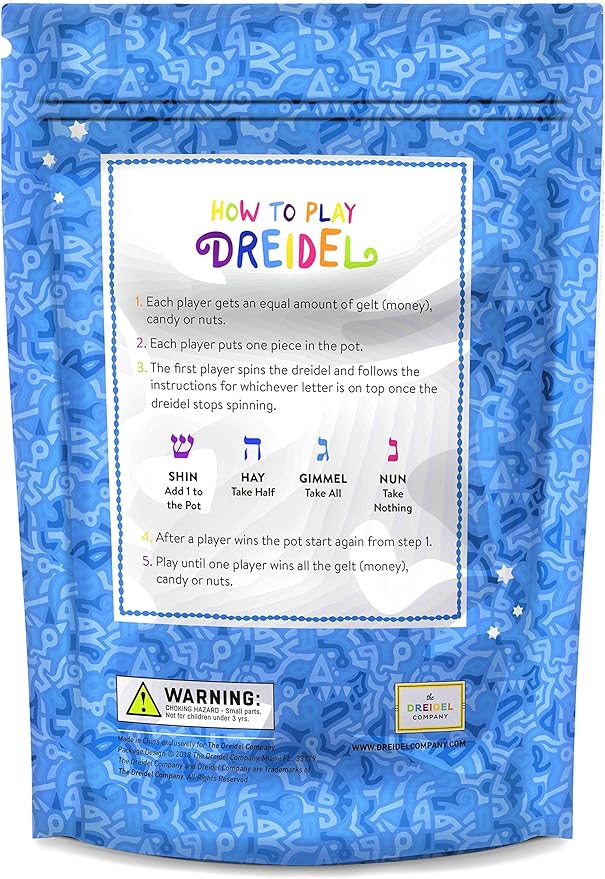 50 Pack Hanukkah Dreidels Multicolor Plastic Chanuka Draydels with English Transliteration, Includes Dreidel Game Instruction Card