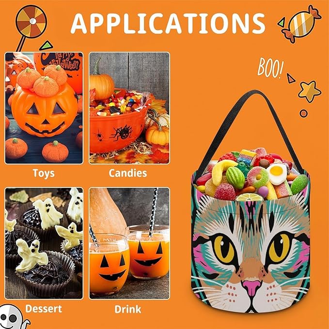 Halloween Candy Bucket - Exotic Cat Pattern Trick Or Treat Candy Bag, Gift Bag for Party Favor Supplies