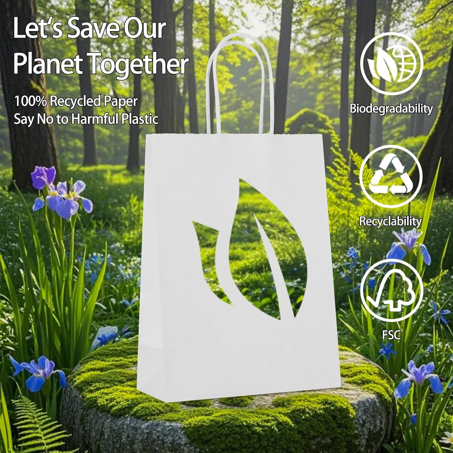 OEMVALATY 25Pcs 5.9x3.2x8.3 Inch Small White Paper Bags with Handles Bulk, Gift Wrap Bags Kraft Paper Gift Bags for Birthday Party Favors Grocery Retail Business Shopping Merchandise Goody Craft Bags