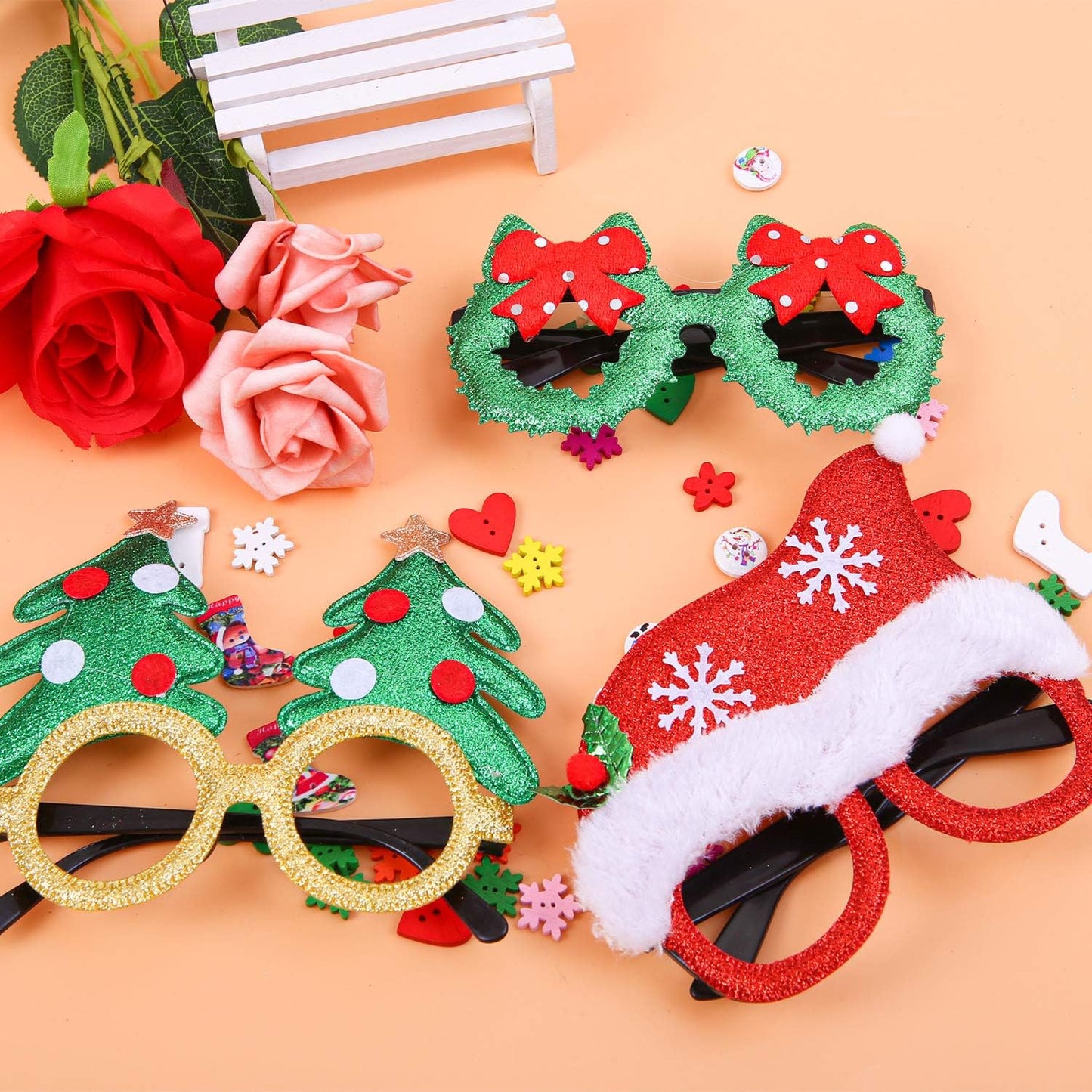 URATOT 20 Styles Christmas Party Glasses Frames Christmas Decoration Eyeglasses Xmas Costume Glasses Frame for Holiday Favors