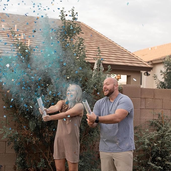 PrimePure Gender Reveal Confetti Cannon - Biodegradable Powder & Heart Shaped Confetti Poppers - 2 Pink & 2 Blue, 4 Pack - Baby Boy or Baby Girl Gender Reveal Smoke Bomb - Powder Cannon Party Poppers