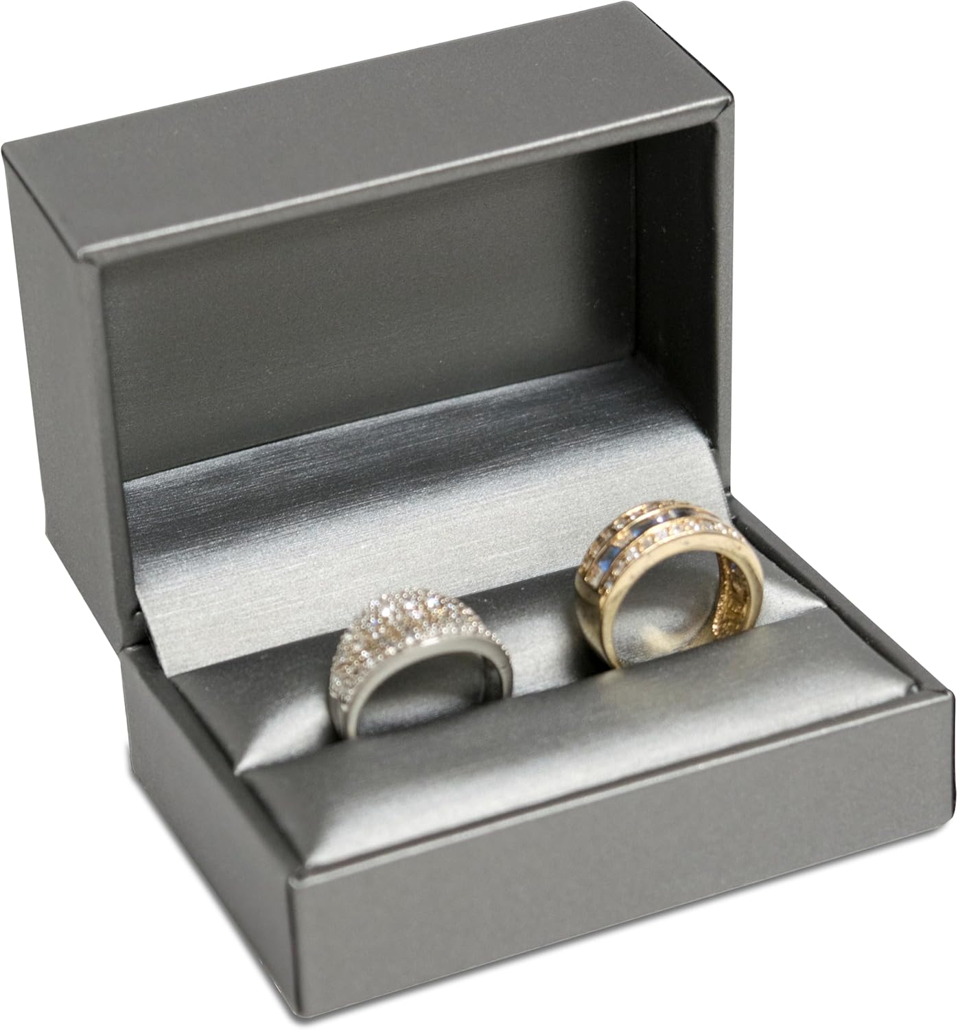 Novel Box Silver Jewelry Box for Double Rings 3.12x2.12x1.87 Inches - Double Rings Gift Box for Proposal Wedding Engagement - Faux Leatherette Jewelry Display Box - Gift Presentation Boxes for Rings