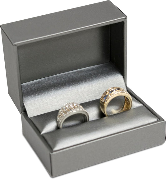 Novel Box Silver Jewelry Box for Double Rings 3.12x2.12x1.87 Inches - Double Rings Gift Box for Proposal Wedding Engagement - Faux Leatherette Jewelry Display Box - Gift Presentation Boxes for Rings