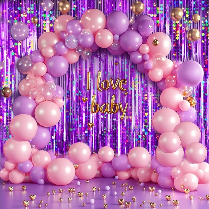 4 Packs Purple Foil Fringe Curtain, Purple Glitter Metallic Tinsel Backdrop for Birthday, Wedding, Baby Shower, Princess Bachelorette Christmas New Year Party Decorations Supplies
