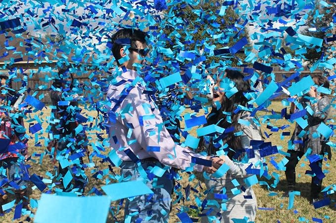 Gender Reveal Cannon Confetti Popper Twin Pack (2pcs), Two Confetti Shooters for Baby Reveal Party (Blue)