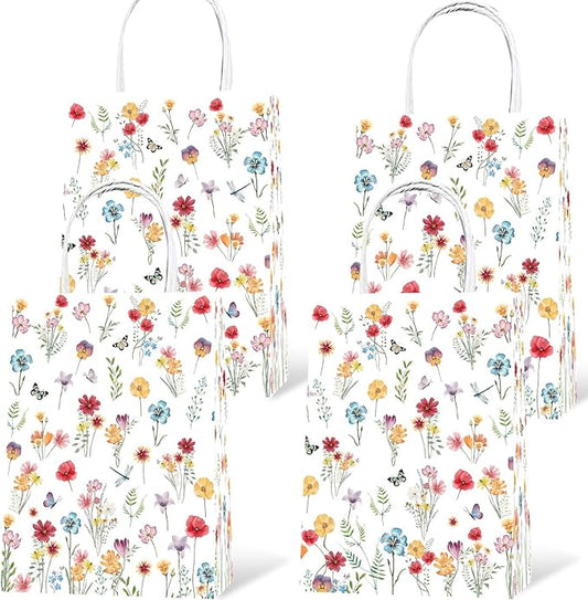 Lecheme Floral Gift Bags 24 PCS Wildflower Welcome Bags With Handles for Wedding Bridal Shower Engagement Love in Bloom Party Favors