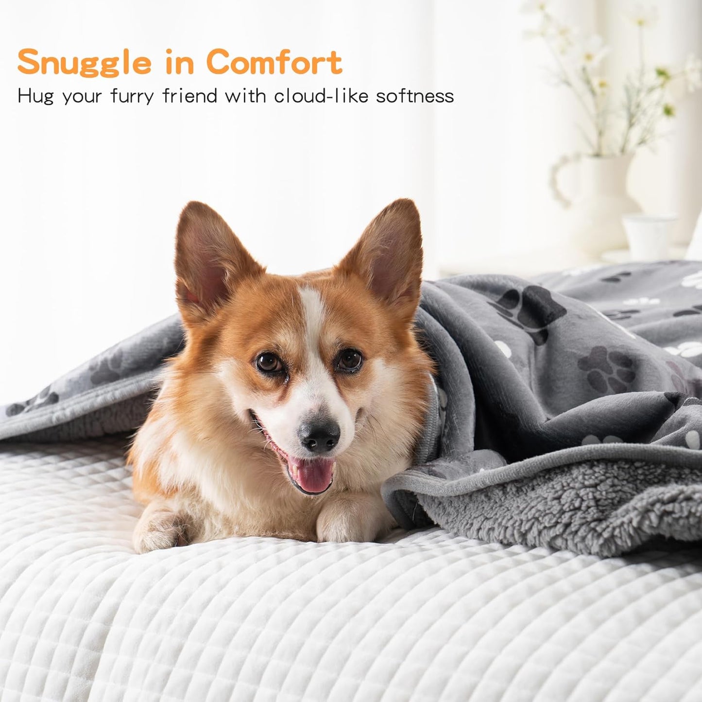 Waterproof Dog Blankets Pet Blanket 60"x80", Soft Fluffy Sofa Car Bed Protector, Reversible Sherpa Fleece Dog Blanket for Large Dogs (Dark Grey-Paws)