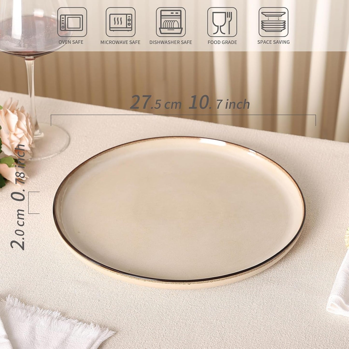 Dinner Plates Set of 6: Ceramic 10.7 Inch Handmade Reactive Glaze Stoneware Plates for kitchen, Modern Dinnerware Plates, Microwave & Dishwasher Safe, Scratch Resistant (Beige)