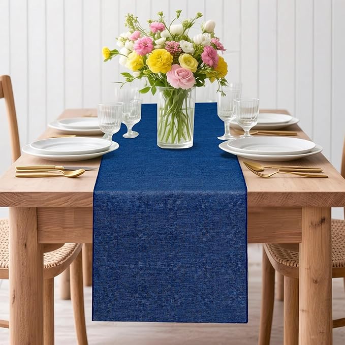 4 Pieces Navy Blue Table Runners: 13x108 Inch Navy Blue Rustic Jute Table Runner Thanksgiving Table Cover for Farmhouse Macrame Boho Fall Party Home Dining Decorations